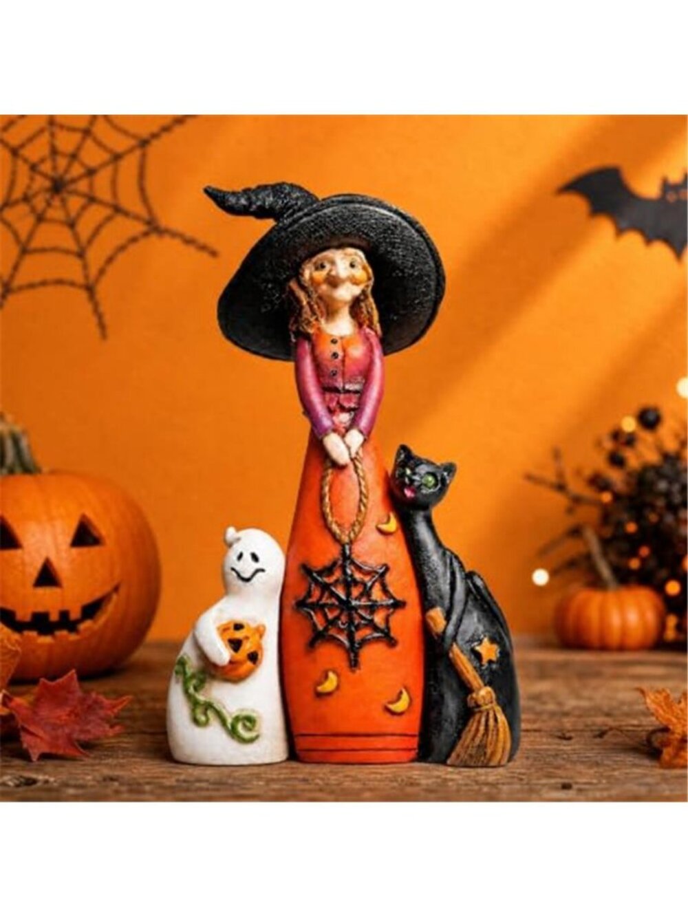 Set of 3 Halloween Resin Witch Ghost Cat Halloween Decorations Indoor